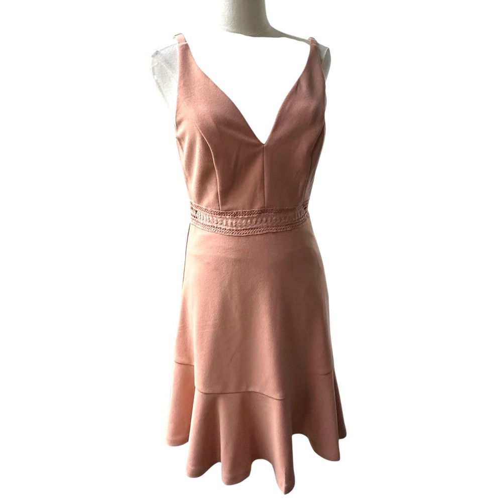 Lulu's  Blush Satin V Neck Dress Fit & Flare Mini Sleeveless